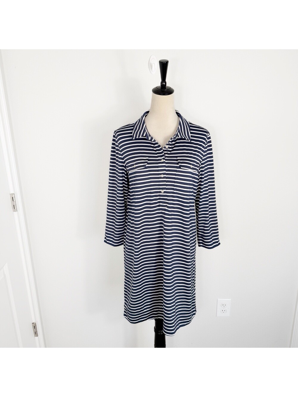 Vineyard Vines Performance Stretch Navy Striped Collared Dress Coastal Medium
